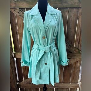 Attyre Aqua Belted Trench Coat Style Rain Jacket Size L